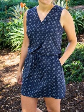 Toad & Co Sunkissed Liv Navy Blue Floral Button Back Dress XL